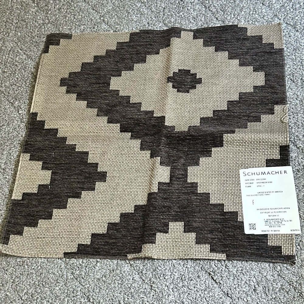 Schumacher Fabric Sample Remnant Vail Chenille Java 16x15.5” Cotton Crafts